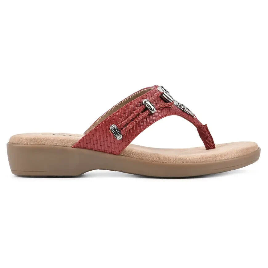 Cliffs by White Mountain Women's Black Woven Thong Wedge Sandals, Red, 8M