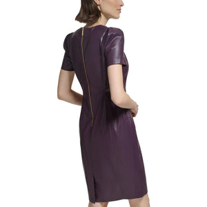 Calvin Klein Women's Faux-Leather Short-Sleeve Dress, Aubergine, Size 10