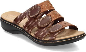 Clarks Women's Leisa Cacti Q Flat Strap Slide Sandals, Brown-Multi, 10M