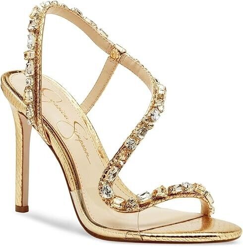 Jessica Simpson  Women's Jaycin Jewel Heeled Sandals, Gold Clear, 8M