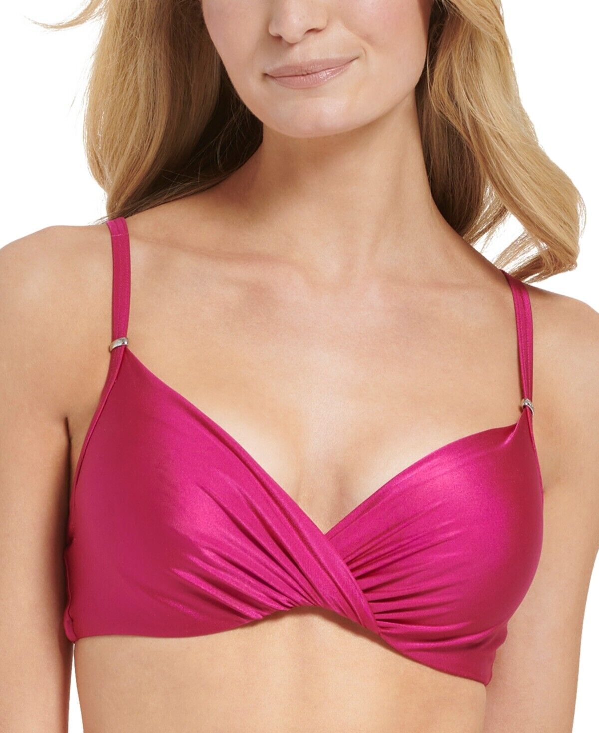 Calvin Klein Woman's Twist-Front Underwire Bikini Top, Fuchsia Shimmer, XL