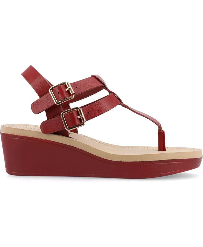 Journee Collection Women's Bianca Double Buckle Platform Wedge Sandals, Red, 7M