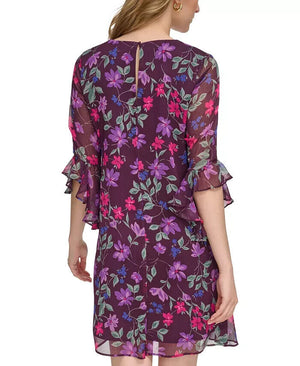 Calvin Klein Women's Floral-Print Ruffled Shift Dress, Multi, Size 4