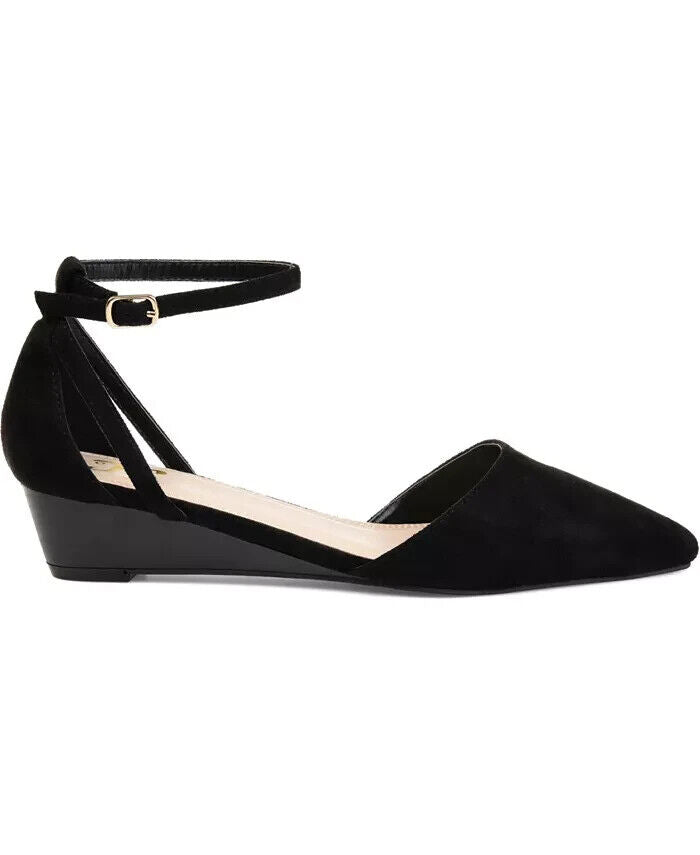 Journee Collection Women's Arkie Pointed Toe Ankle Strap Wedges, Black, 9M