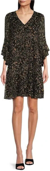 Calvin Klein Women's Floral-Print Ruffled Shift, Black/Spicy Orange, Size 10