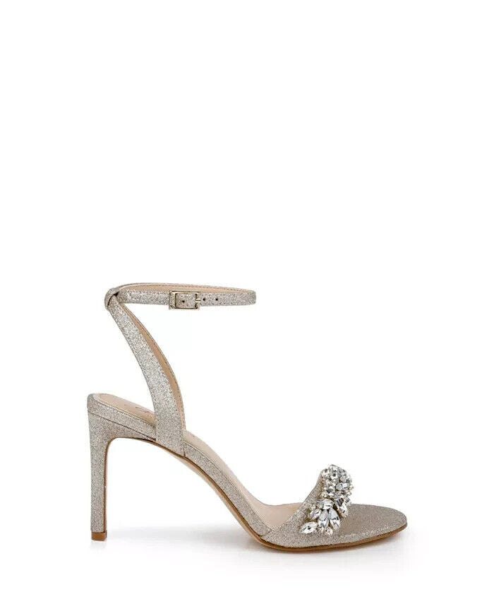 Jewel Badgley Mischka Women's Dallyce Stiletto Evening Sandals, Gold Glitter, 6M