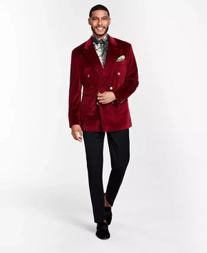 Tayion Collection Men's Classic-Fit Velvet Jacket Suit, Red, 50R