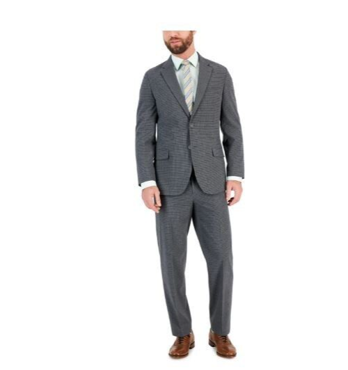 Nautica Mens Modern-Fit Bi-Stretch Suit, Blackgrey Grid, 36S