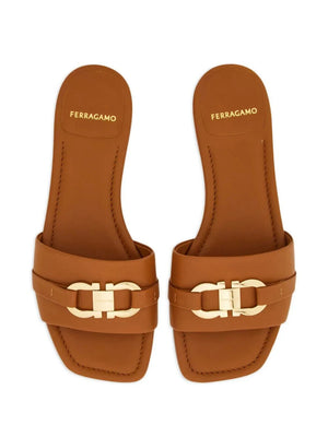 Ferragamo Women's Priscilla Leather Slide Sandals, New Vicuna, Size 9