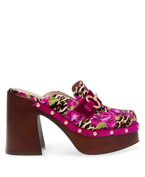 Betsey Johnson Women's Aydin Printed Velvet Platform Clog, Leopard Floral, 9.5M