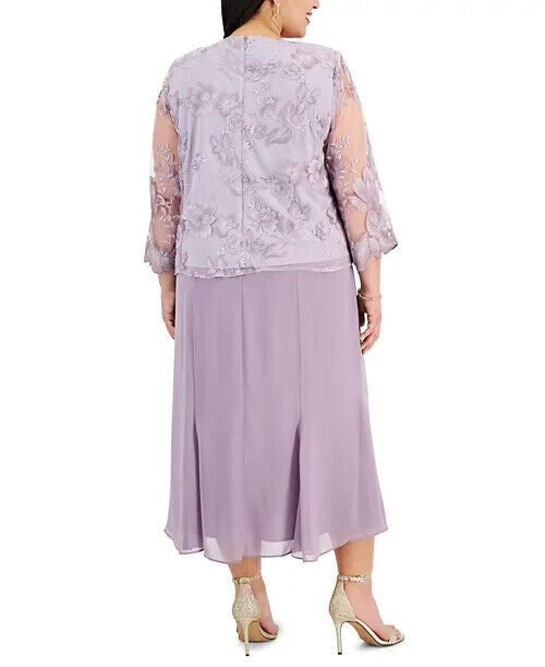 Alex Evenings Women's Plus Size A-Line Dress With Lace, Smokey Orchid, Size 16W