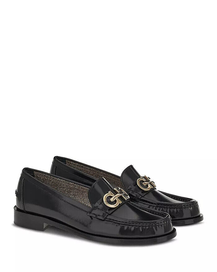 NEW Ferragamo Women's Ofelia Gancini Moc Toe Loafers, Nero, Size 9 9.5