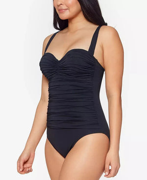 Bleu by Rod Beattie Kore Shirred  Underwire  Bandeau One-Piece, Black, 8