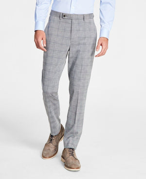 Ben Sherman Men's Skinny-Fit Stretch Suit Pants, Grey/blue Plaid, 30x32