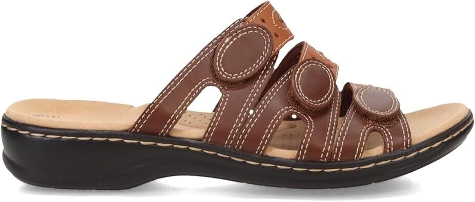 Clarks Women's Leisa Cacti Q Flat Strap Slide Sandals, Brown-Multi, 10M