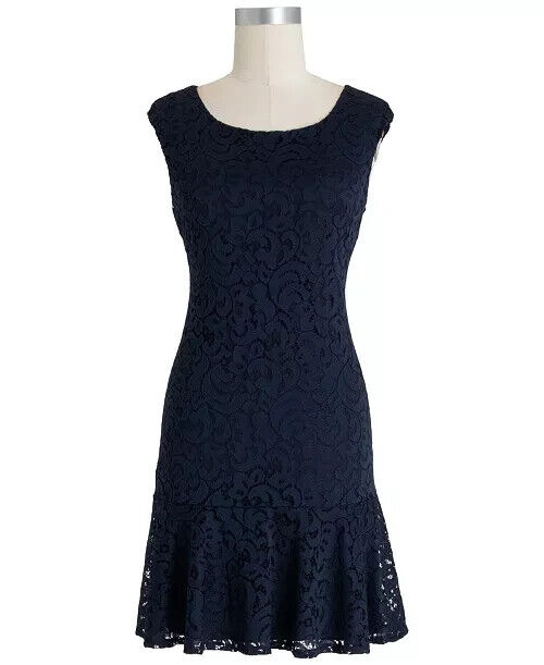 Connected Women's Lace Ruffled-Hem Sheath Dress, Navy, Size 4