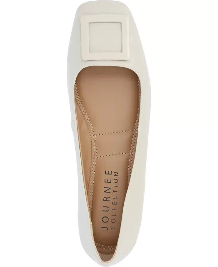 Journee Collection Women's Zimia Square Toe Ornamented Ballet Flats, Beige, 8M