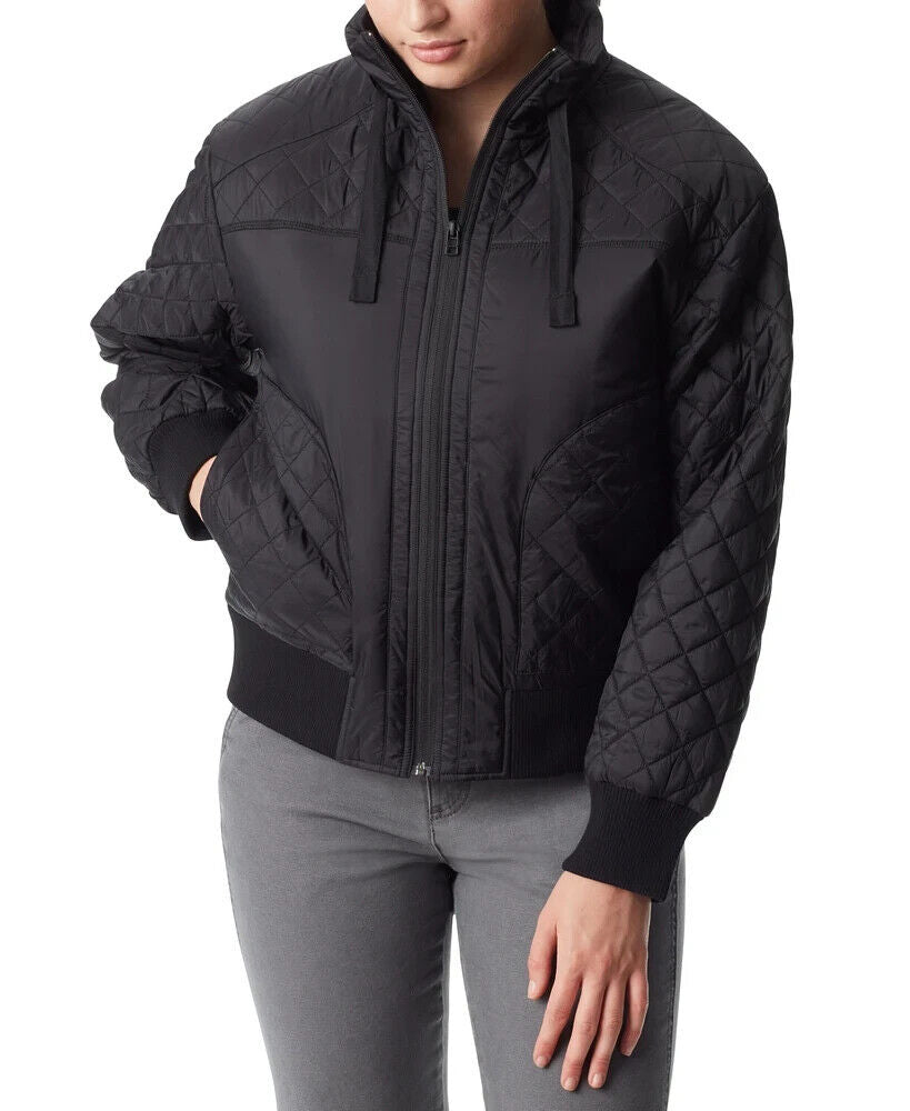 Bass Outdoor Women's Quilted-Trim Zip Bomber Jacket, Black, L