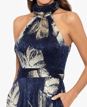 Betsy Adam Women's Metallic-Print Halter, Navy God, Size 6