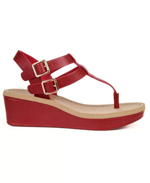 Journee Collection Women's Bianca Double Buckle Platform Wedge Sandals, Red, 7M