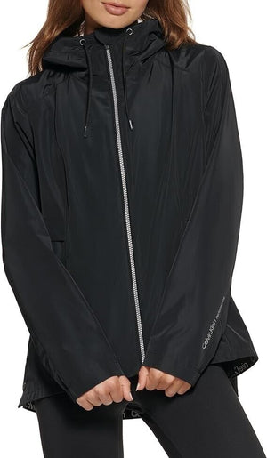 Calvin Klein Women's Hooded Performance Side-Snap Rain Jacket, Black, S