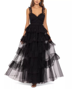 Betsy & Adam Women's Ruffled Tiered Gown, Black, Size 10 MSRP 299.00