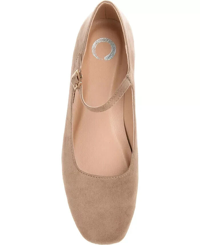 Journee Collection Women's Carrie Mary Jane Flats, Beige, 9M