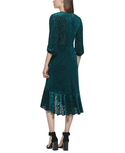 Calvin Klein Petite Animal-Print Velvet Burnout Wrap Dress, Malachite, Size 8P