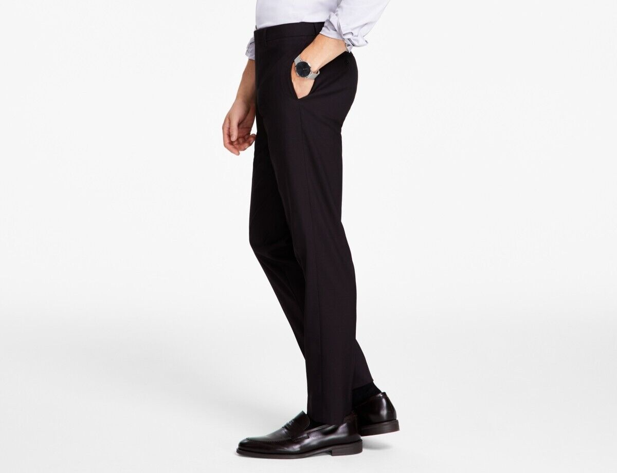 Calvin Klein Men's Slim-Fit Performance Dress Pants, Wine, 40x32