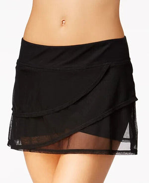 Coco Reef Illusion-Overlay Swim Skirt, Castaway Black, M