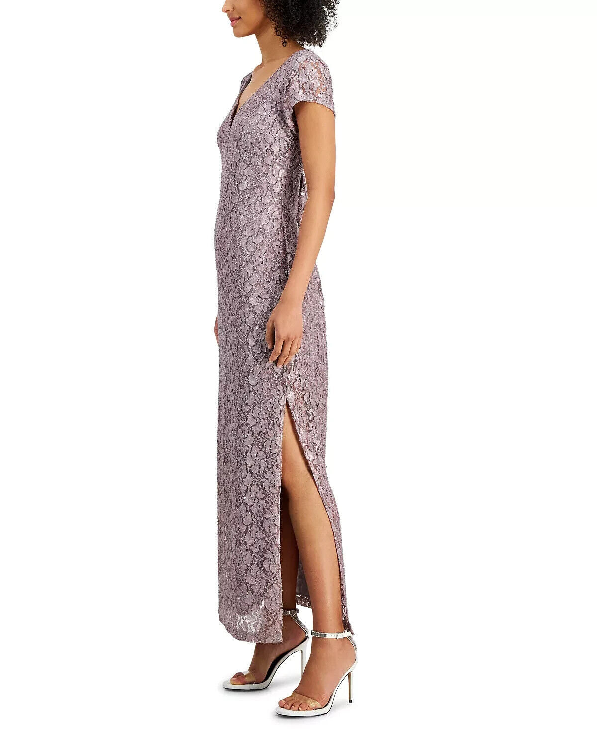 Connected Women's Sequined-Lace Maxi Dress, Dusty Taupe, Size 16 MSRP 109.00