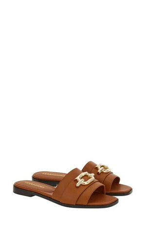 Ferragamo Women's Priscilla Leather Slide Sandals, New Vicuna, Size 9