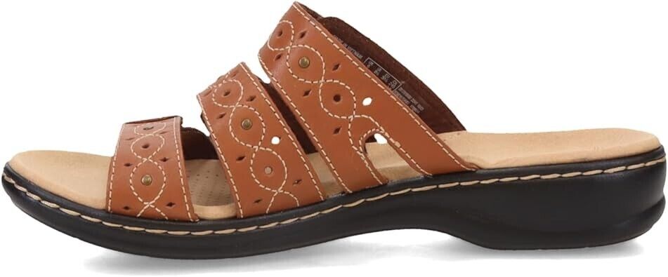 Clarks Women's Leisa Cacti Q Flat Strap Slide Sandals, Brown-Multi, 10M