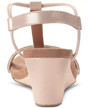 Style & Co Women's Mulan Embellished Wedge Sandals, Blush/Silver, 7.5M