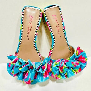 Betsey Johnson Women's Alivia Floral Ruffle Sandal, Blue Multi, 5M