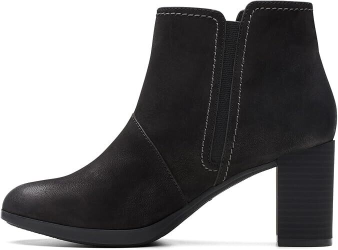 Clarks Women's Bayla Glow Zip Fashion Dress Boots, Black Nubuck, 8.5W