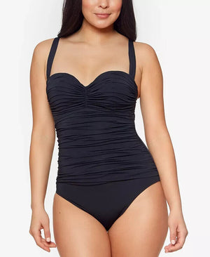 Bleu by Rod Beattie Kore Shirred  Underwire  Bandeau One-Piece, Black, 8