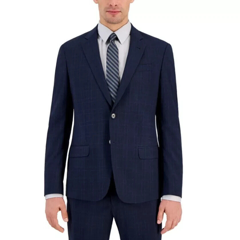 AX Armani Exchange Men's Slim-Fit Windowpane Plaid Suit Jacket, Navy, 42L