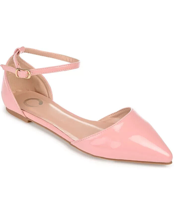 Journee Collection Women's Reba Ankle Strap Pointed Toe Flats, Pink, 7.5W