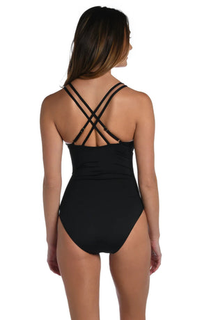 La Blanca Women's Island Goddess Lace-Up One-Piece Swimsuit, Black, 10