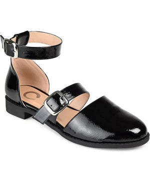 Journee Collection Women's Constance Double Buckle Flats, Black, 8.5M