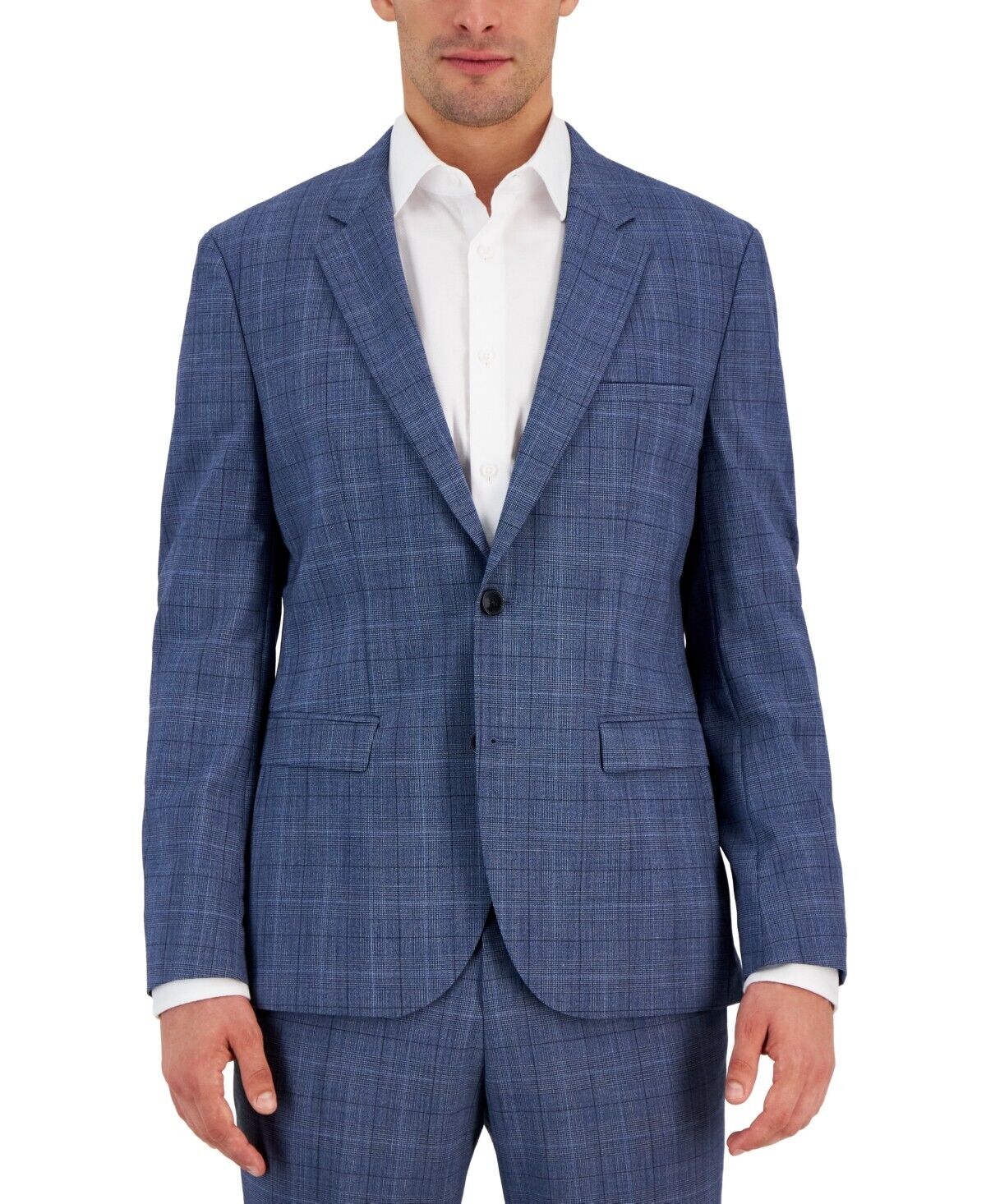 Hugo Boss Men's Modern-Fit Plaid Wool Blend Suit Jacket Medium, Blue Plaid, 36R