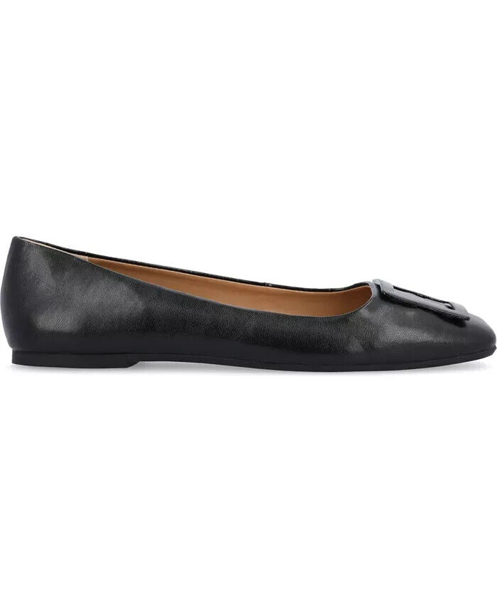 Journee Collection Women's Zimia Square Toe Ornamented Ballet Flats, Black, 7.5M