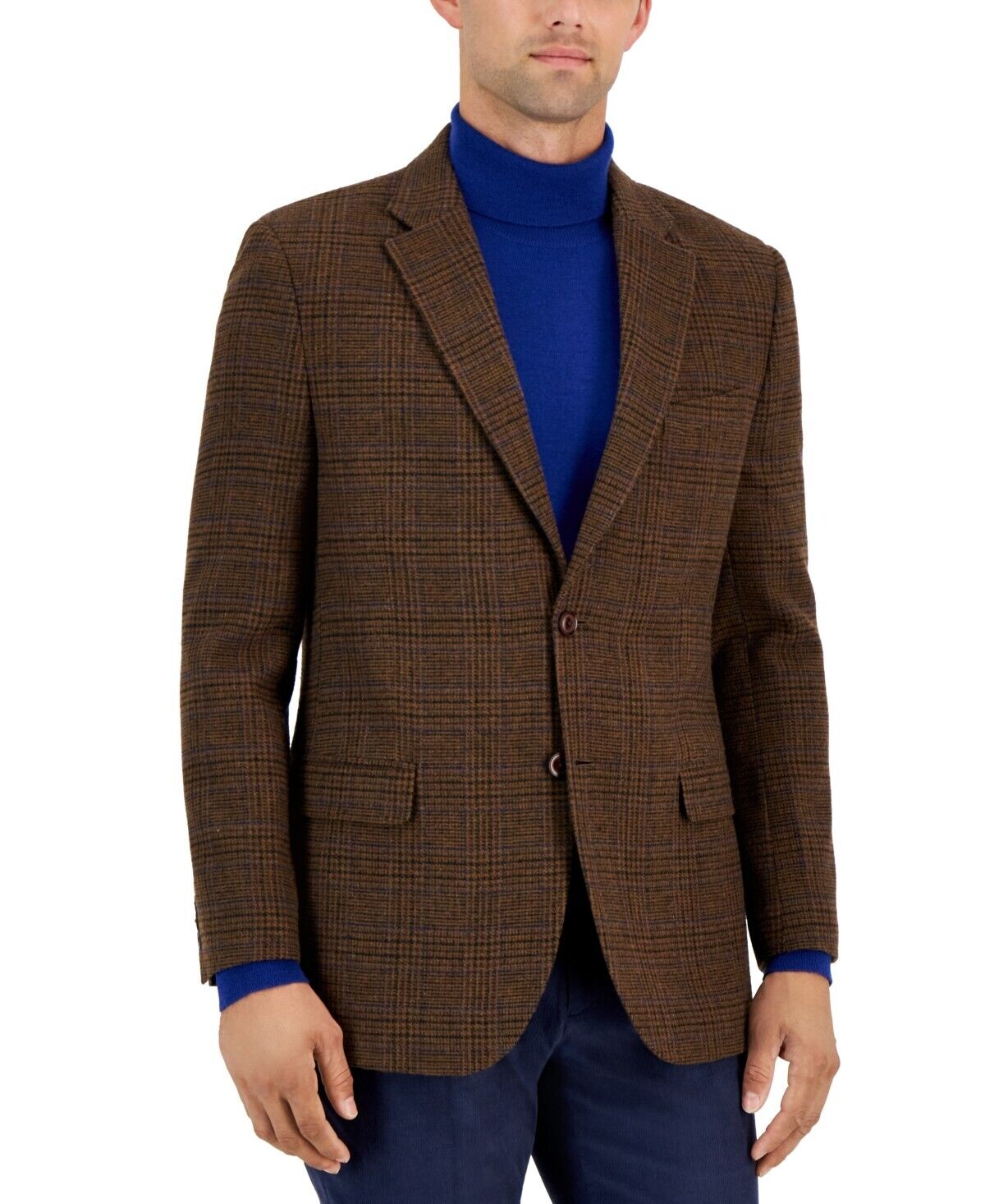 Nautica Men's Modern-Fit Plaid Tweed Sport Coat, Brown, 36R