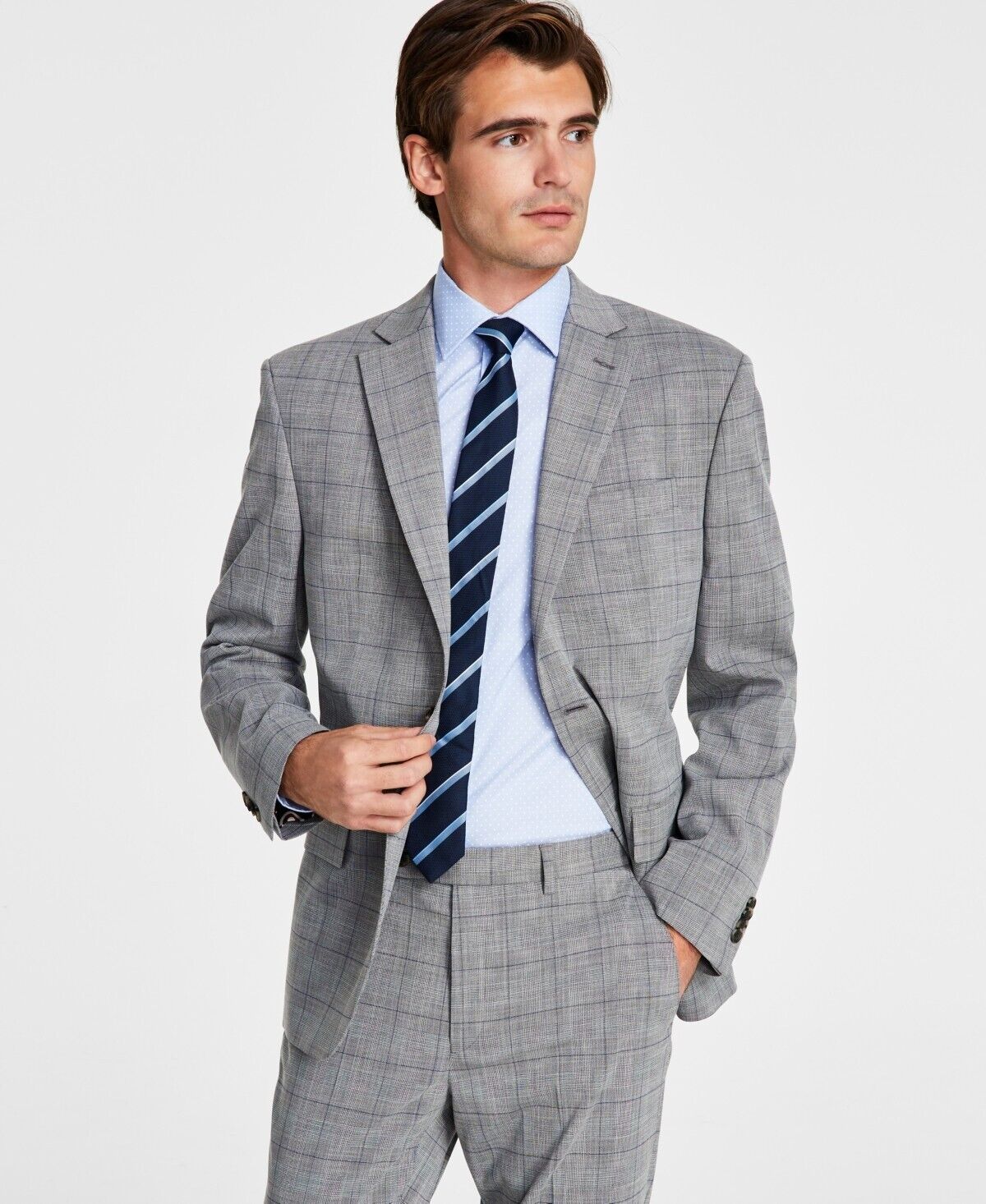 Ben Sherman Men's Skinny-Fit Suit Jacket, Grey/blue Plaid, 44R