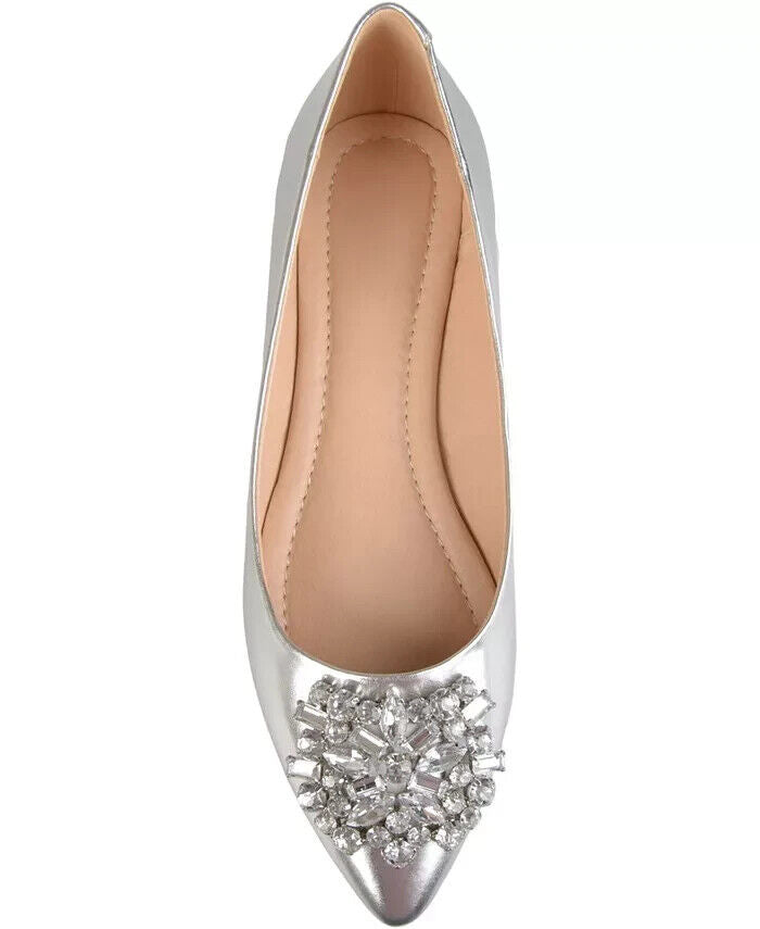 Journee Collection Women's Renzo Jeweled Flats, Silver, 6M