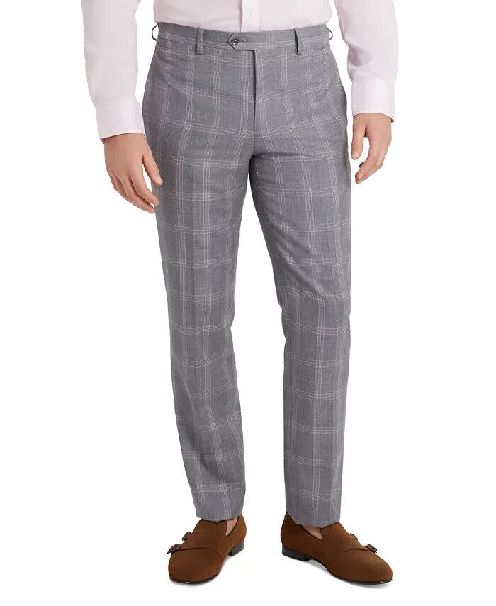 Tallia Men's Slim-Fit Plaid Wool Suit Separate Pant,  Brown, 38x32