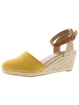 Style & Co Women's Mailena Faux Suede Buckle Wedge Sandals, Dark Yellow, 9M