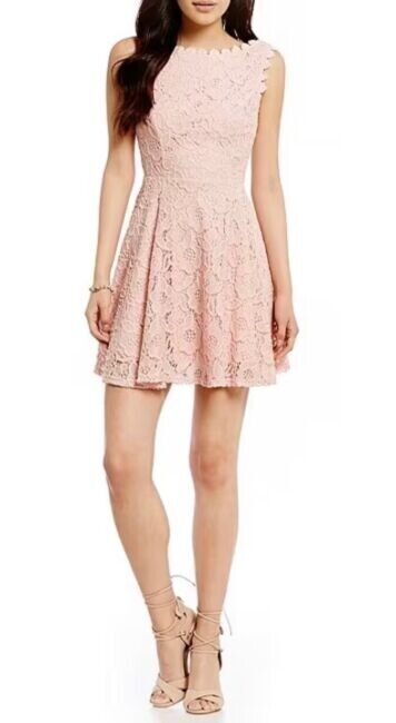 City Studios Juniors Lace Fit & Flare Party Dress, Blush, Size M