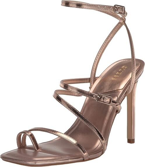 GUESS Women's Bolten Strappy Single Sole Square Toe Sandals, Gold, 10M